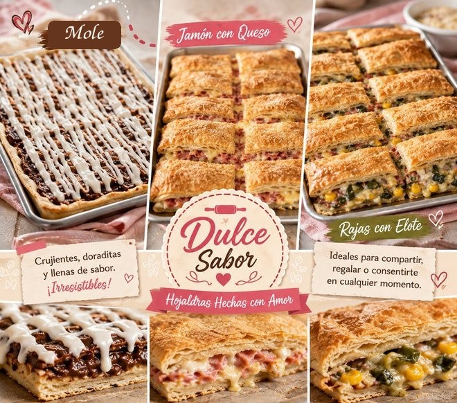 Portfolio recreation promoting assorted hojaldra flavors in labeled trays
